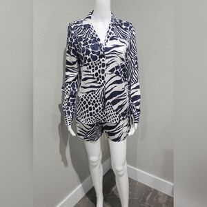 Equipment 100% Silk Animal Print Blouse and Shorts Set